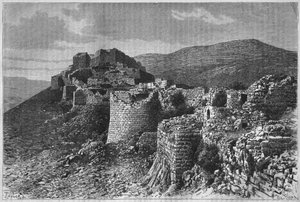 सीरिया से आज बनियास का किला। फेनिशिया, लेबनान और जुडिया की यात्रा करें। 1875-1880 लुईस चार्ल्स एमिल लॉरेट, 1884 (बीडब्ल्यू उत्कीर्णन) द्वारा फ्रेंच स्कूल