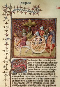 Fr.119 fol.312v Lancelot, कार्ट की नाइट, 1344 द्वारा फ्रेंच स्कूल