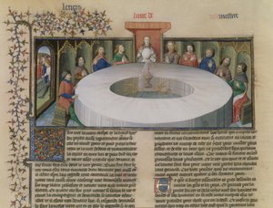 Fr.120 f.524v ला क्ले डे सेंट ग्रेगल की लैंसलेट की कहानी से गोल मेज के शूरवीर द्वारा फ्रेंच स्कूल