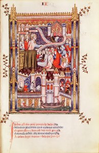 Fr 2091 fol.111 सेंट डेनिस पेरिसियों को उपदेश दे रहे हैं, जो उनकी मूर्ति मूर्ति को तोड़ते हैं, वी डे सेंट डेनिस, 1317 द्वारा फ्रेंच स्कूल