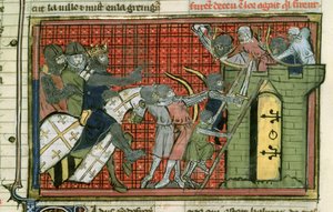 Fr 22495 f.36r एक शहर पर हमला, Le Roman de Godefroi de Bouillon से द्वारा फ्रेंच स्कूल