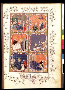 Fr 2813 f.265 सेंट लुइस (1215-70) के जीवन से छह दृश्य, ग्रैंडस क्रॉनिकल्स डी फ्रांस, 1375-79 से द्वारा फ्रेंच स्कूल