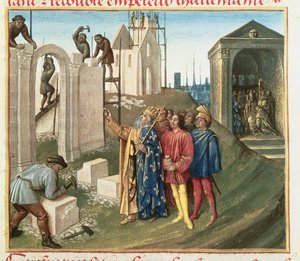 Fr 6465 f.96 शारलेमेन द्वारा ऐक्स ला चैपल में चर्च का निर्माण (742-814) द्वारा फ्रेंच स्कूल