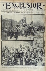 फ्रांस 2 अगस्त 1914 को जनरल मोबिलाइजेशन की घोषणा करता है, रविवार 2 अगस्त 1914 को एक्सेलसियर के चित्रण को कवर करता है द्वारा फ्रेंच स्कूल