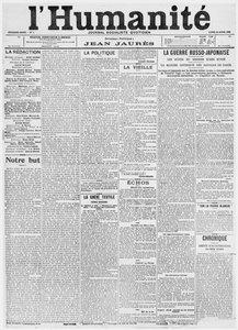 फ्रंट पेज, समाचार पत्र LHumanite का पहला अंक, 18 अप्रैल 1904 (मुद्रित पत्र)
