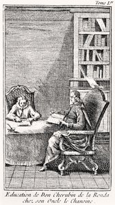 'द बैचलर ऑफ सलामांका' के लिए फ्रंटिसपीस, c.1759 (उत्कीर्णन) द्वारा फ्रेंच स्कूल
