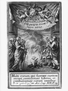 किताबें Prohibitorum सूचकांक के frontispiece एक ऑटो दा फ़े, 1786 का चित्रण द्वारा फ्रेंच स्कूल