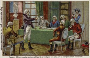 न्यायिक मंत्री, जॉर्जेस डैंटन, अपने सहयोगियों को 1792 में न्यायिक पुनर्गठन पर अपने विचारों को समझाते हुए द्वारा फ्रेंच स्कूल