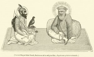 गोविंद सिंग और बाबा-नानक, साइक धर्म के संस्थापक (उत्कीर्णन) द्वारा फ्रेंच स्कूल
