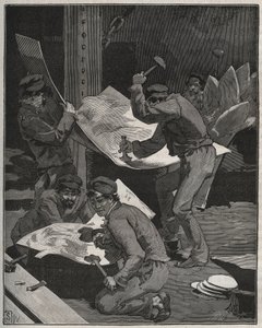 फ्रेडरिक अगस्टे बार्थोल्डी (1834-1905) द्वारा बनाई गई स्टैच्यू ऑफ लिबर्टे के हैमरिंग और असेंबलिंग पीस। एडॉल्फे बिटार्ड द्वारा 1880 से "लेस आर्ट्स एट मेटियर्स इलस्ट्रेस" में उत्कीर्णन। द्वारा फ्रेंच स्कूल