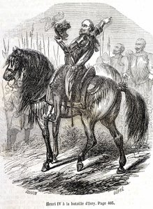 आइवरी (03/14/1590) की लड़ाई में हेनरी चतुर्थ (1553 - 1610) - एल.-पी द्वारा "" हिस्टोइरे डी फ्रांस "" में। एंक्वेटिला द्वारा फ्रेंच स्कूल