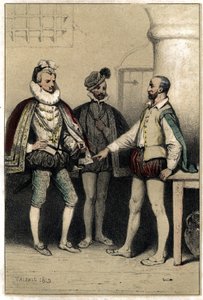 हेनरी III (1551-1589), फ्रांस के राजा, बर्नार्ड पालिसी, सेरामिस्ट का दौरा करते हुए, बैस्टिल में कैद। वेलेरियो द्वारा दो रंगों में उत्कीर्णन "" सीन डे ला वी डी'होम्स प्रसिद्ध"" में। १८४३. द्वारा फ्रेंच स्कूल
