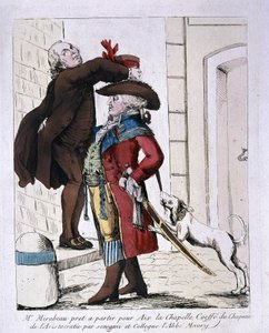 होनोर गेब्रियल (ऑनर-गेब्रियल) रिक्वेटी, काउंट ऑफ मिराब्यू (1749-1791) एब्बे मौर्य द्वारा अभिजात वर्ग की टोपी पहने हुए, 18 वीं शताब्दी के अंत में आचेन के लिए रवाना होने की तैयारी कर रहा है द्वारा फ्रेंच स्कूल