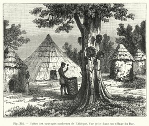 अफ्रीका के आधुनिक जंगली जानवरों की झोपड़ियाँ (उत्कीर्णन) द्वारा फ्रेंच स्कूल