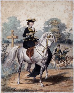 शिकार पोशाक में इम्पेराट्रिस यूजेनिया। बेनामी उत्कीर्णन, एसडी। वी. 1860 द्वारा फ्रेंच स्कूल
