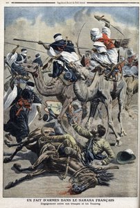 अंग्रेजी में सहारा: फ्रांसीसी सेना के रेत टूरेग्स के बीच लड़ाई, समाचार पत्र "ले पेटिट जर्नल" से चित्रण 17 मार्च द्वारा फ्रेंच स्कूल