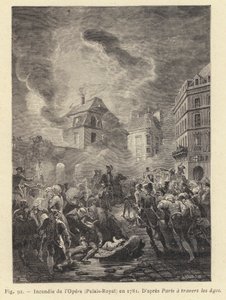 1781 में ओपेरा, पैलेस-रॉयल में आग (उत्कीर्णन) द्वारा फ्रेंच स्कूल