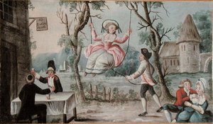 लगभग 1789 (लकड़ी पर तेल) के बारे में तीन आदेशों को दर्शाते हुए एक सराय के लिए चित्रित सराय साइन द्वारा फ्रेंच स्कूल