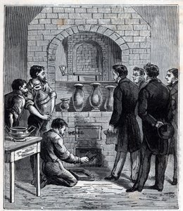 अलेक्जेंड्रे ब्रोंगियार्ट (1770 -1847) द्वारा सेव्रेस के निर्माण में फ्रांसीसी वैज्ञानिक द्वारा पाइरोमीटर की स्थापना - एलेक्सिस क्लर्क द्वारा "साइंस मिसेस ए ला ग्रेटेट डे टूस - फिजिक्स एट चिमी पॉपुलरेस" में उत्कीर्णन - 19 वीं शताब्दी का अंत। निजि द्वारा फ्रेंच स्कूल
