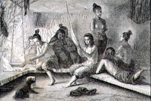 1860 के दशक में एक एस्किमो हट का आंतरिक भाग (उत्कीर्णन) द्वारा फ्रेंच स्कूल