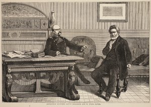 काउंट बिस्मार्क और एम। जूलस फेवरे के बीच साक्षात्कार, सितंबर 1870, फ्रांस और जर्मनी के बीच युद्ध के कैसेल्स इतिहास का चित्रण, 1870-1871 द्वारा फ्रेंच स्कूल