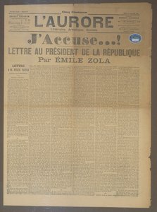Emile Zola (1840-1902) द्वारा JAccuse पत्र, लौरौर में प्रकाशित, 13 जनवरी 1898 (प्रिंट) द्वारा फ्रेंच स्कूल