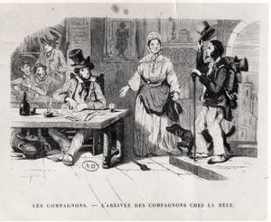 एक बोर्डिंग हाउस में पहुंचने वाले यात्री, सी। 1850 द्वारा फ्रेंच स्कूल