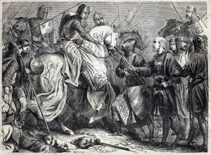 आरागॉन के राजा राजा अल्फोंसो वी द मैग्नीमियस (वी। 1396-1458), नेपल्स के राज्य पर विजय प्राप्त की। मौरिस लाचत्रे द्वारा "" हिस्ट्री ऑफ द पोप्स (...) क्वीन किंग एंड एम्परर्स थ्रू द सेंचुरी" में उत्कीर्णन द्वारा फ्रेंच स्कूल