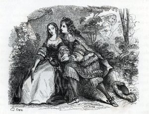 राजा लुई XIV (1638-1715) और उनकी मालकिन लुईस डी ला वलियरे (1644-1710) - (उत्कीर्णन) 1846 द्वारा फ्रेंच स्कूल