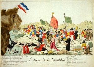 संविधान पर हमला, पब। 1792 (हाथ से रंगी हुई नक्काशी) द्वारा फ्रेंच स्कूल