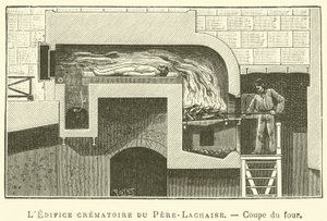 Pere-Lachaise की श्मशान इमारत, ओवन का खंड (उत्कीर्णन) द्वारा फ्रेंच स्कूल