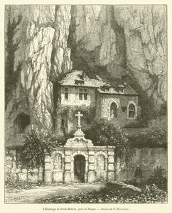 नामुर के पास सेंट-ह्यूबर्ट का आश्रम (उत्कीर्णन) द्वारा फ्रेंच स्कूल