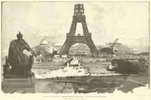 1889 की सार्वभौमिक प्रदर्शनी, चैंप डी मार्स के कार्यों की स्थिति, ट्रोकाडेरो पैलेस से लिया गया दृश्य, मिस्टर एचसी गोडेफ्रॉय (उत्कीर्णन) की तस्वीर से द्वारा फ्रेंच स्कूल