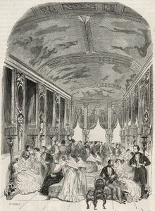La galerie dit de Lebrun, गेंद के दौरान चैट रूम के रूप में सेवारत - Hotel Lambert sur l'Ile Saint Louis, 2 rue Saint Louis en l'Ile, Paris 4th arrondissement - एडमंड टेक्सियर द्वारा "झांकी-डी-पेरिस" में उत्कीर्णन १८५२ द्वारा फ्रेंच स्कूल