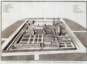 1640 से पहले सेंट जर्मेन का अभय - डोम जैक्स बौइलार्ट द्वारा "" सेंट जर्मेन डेस प्रेसी के अभय का इतिहास "" में। डुपुइस, पेरिस द्वारा फ्रेंच स्कूल