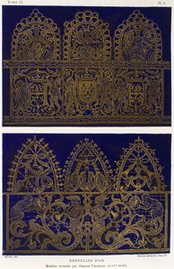 सोने में फीता के नमूने, सेसारे वेसेलियो द्वारा (1521-1601), डिक्शनरी ऑफ फर्निशिंग एंड डेकोरेशन से उत्कीर्णन, खंड II, हेनरी हावर्ड द्वारा द्वारा फ्रेंच स्कूल