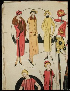 महिलाओं के कपड़े और एक कोट, 'ला मोड डू जर्ज़' से चित्रण द्वारा फ्रेंच स्कूल