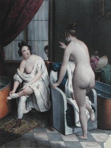 स्नान करने वाली महिलाएं, c.1840 (कलर लिथो) द्वारा फ्रेंच स्कूल