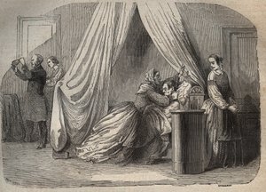 चार्ल्स लाफार्ज के अंतिम क्षण (1811-1840), मैरी फॉर्च्यून कैपेल के पति, मैरी लाफार्ज (मैडम) (1816-1852) फ्रांसीसी अपराधी - आर्मंड फाउक्वियर (1817-18?) 1858 द्वारा "कॉज सेलेब्रेस डे टूस लेस पीपल्स" में उत्कीर्णन -1867 - निजी संग्रह द्वारा फ्रेंच स्कूल