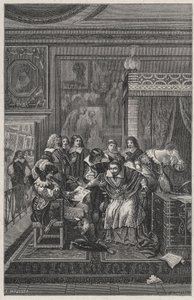 ले कार्डिनल डी रिशेल्यू डाइंग लिथोग्राफी चार्ल्स मोट्टे (1785-1836) द्वारा "फ्रांस के प्रसिद्ध पुरुष" में लुई डुमास द्वारा 1889 द्वारा फ्रेंच स्कूल