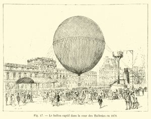 1878 में Tuileries आंगन में कैप्टिव बैलून द्वारा फ्रेंच स्कूल