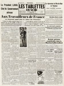 Les Tablets du soir du 24/06/1942 - सरकार के प्रमुख ने फ्रांस के श्रमिकों को संबोधित किया VAUCLUSE में बाजार नोयर के दमन के लिए अपील - चांच और उत्तरी समुद्र में भयानक एरियन गतिविधियां - द्वारा फ्रेंच स्कूल