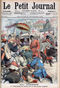 ल्हासा के १३वें दलाई लामा (थुबटेन ग्यात्सो) (१८७६-१९३३) नवंबर २० के "ले पेटिट जर्नल" में अंग्रेजी वर्चस्व से भाग रहे हैं द्वारा फ्रेंच स्कूल