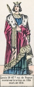 लुई 10, फ्रांस के 47 वें राजा, 1314 में सिंहासन पर चढ़े, 1316 में मृत्यु हो गई (रंगीन उत्कीर्णन) द्वारा फ्रेंच स्कूल
