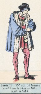 लुई 11, फ्रांस के 55वें राजा, 1461 में सिंहासन पर चढ़े, 1483 में मृत्यु हो गई (रंगीन उत्कीर्णन) द्वारा फ्रेंच स्कूल