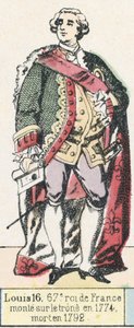 लुई 16, फ्रांस के 67 वें राजा, 1774 में सिंहासन पर चढ़े, 1792 में मृत्यु हो गई (रंगीन उत्कीर्णन) द्वारा फ्रेंच स्कूल