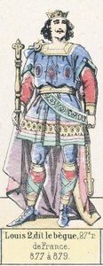 लुई २, डिट ले बेग, फ्रांस के २७वें राजा, ८७७ से ८७९ (रंगीन उत्कीर्णन) द्वारा फ्रेंच स्कूल