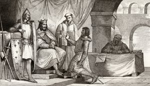 लुई II (848-79) स्टैमर को कॉलर्ट द्वारा &39;हिस्टोइरे डी फ्रांस&39; से एक महान से निष्ठा की शपथ मिलती है, c.1840 प्रकाशित द्वारा फ्रेंच स्कूल