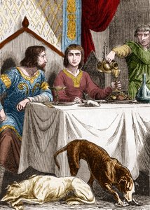 लुई VII द यंग ऑर द पियस (1120-1180) अपनी पत्नी एलियनोर ऑफ एक्विटाइन (1122-1204) (या गुयेन के एलोनोर) के साथ। द्वारा फ्रेंच स्कूल