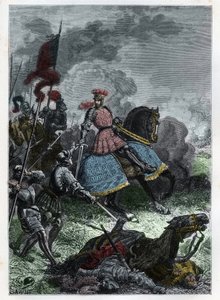 लोम्बार्डी में क्रेमा के पास एग्नाडेल की लड़ाई में लुई XII 14 मई 1509 को वेनिशियन पर राजा द्वारा जीता गया - एग्नाडेलो की लड़ाई - फ्रांस के लुई XII ने वेनेटियन को हराया - "" L'histoire de France racontee mes grandenfants" से उत्कीर्णन - फ द्वारा फ्रेंच स्कूल